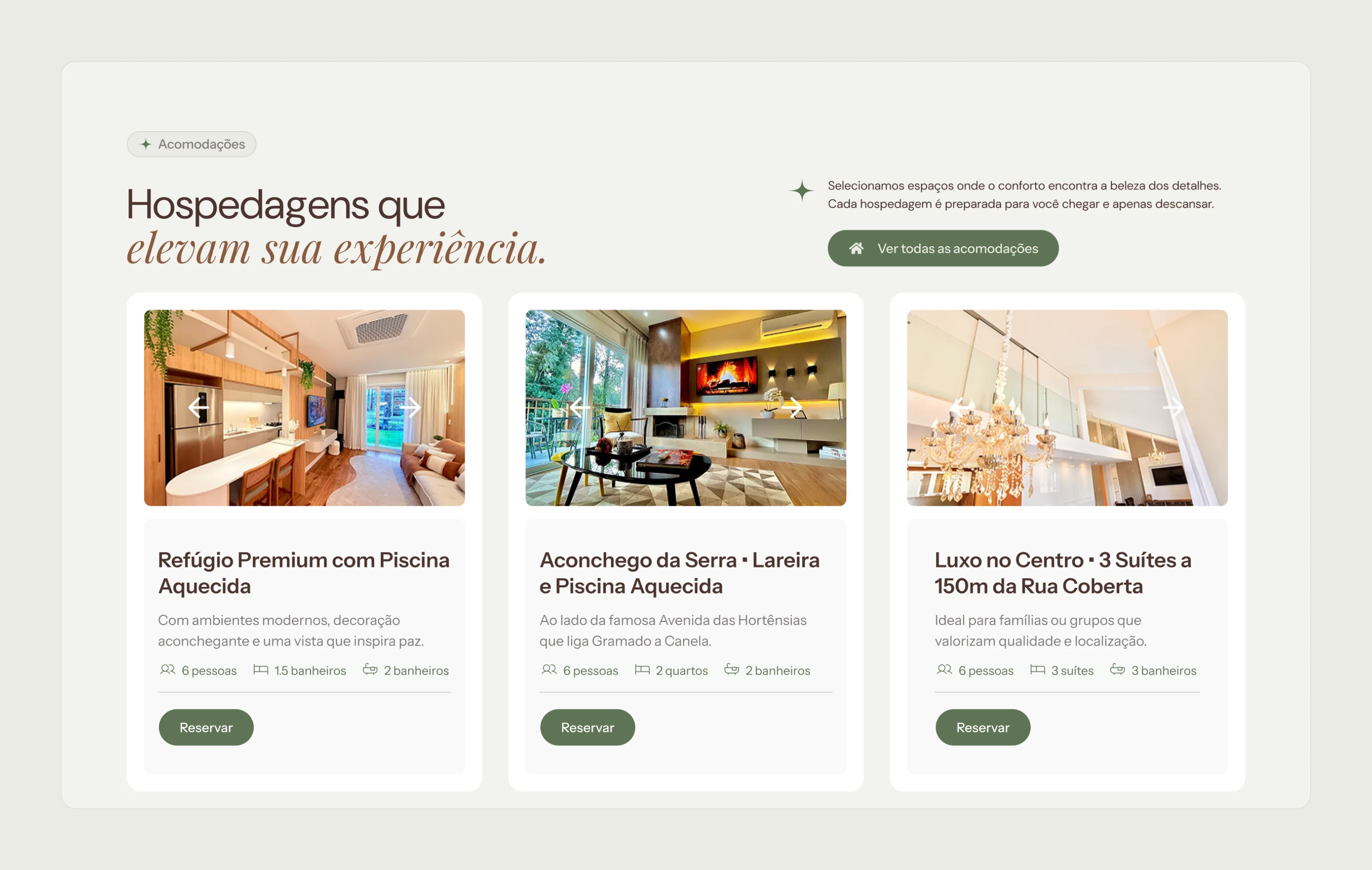 A vitrine das acomodações